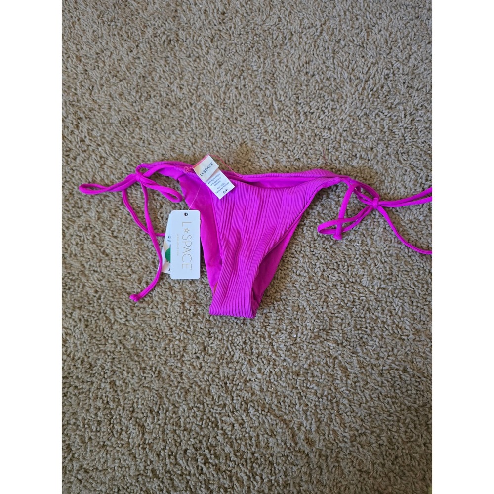 L*Space Lennox Bikini Bottom Pink Ribbed Side Tie Swimwear PTLNC22 Small NEW